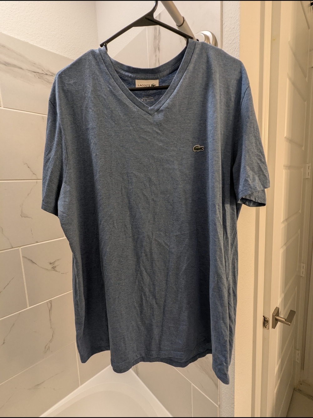 Lacoste Blue V-Neck Short Sleeve Tee with Crocodile Logo